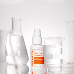 Nineless MELA-PRO serum texture swirl illustrating lightweight, fast-absorbing formula.