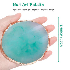 Ningrou green resin nail palette with gold edge for even pigment blending