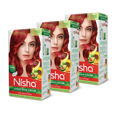 Nisha Creme Hair Color Flame Red bottle showing rich cream formula for even coverage.