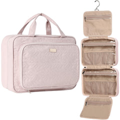 NISHEL hanging travel toiletry bag side view shows compact storage on a hook for travel-ready organization.