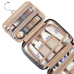 NISHEL bag interior highlights elastic pockets for cosmetics and brushes.