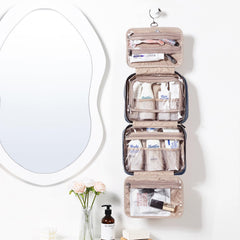 NISHEL Travel Toiletry Bag Aegean Blue hanging hook enables quick access.