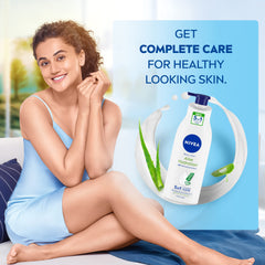 Applying NIVEA Aloe Hydration on skin for daily moisture.