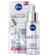 NIVEA Cellular Expert Filler serum bottle closeup highlighting hydration and premium texture.