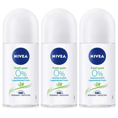 NIVEA Fresh Pure roll-on deodorant bottle, 3-pack of 50 ml, long-lasting freshness