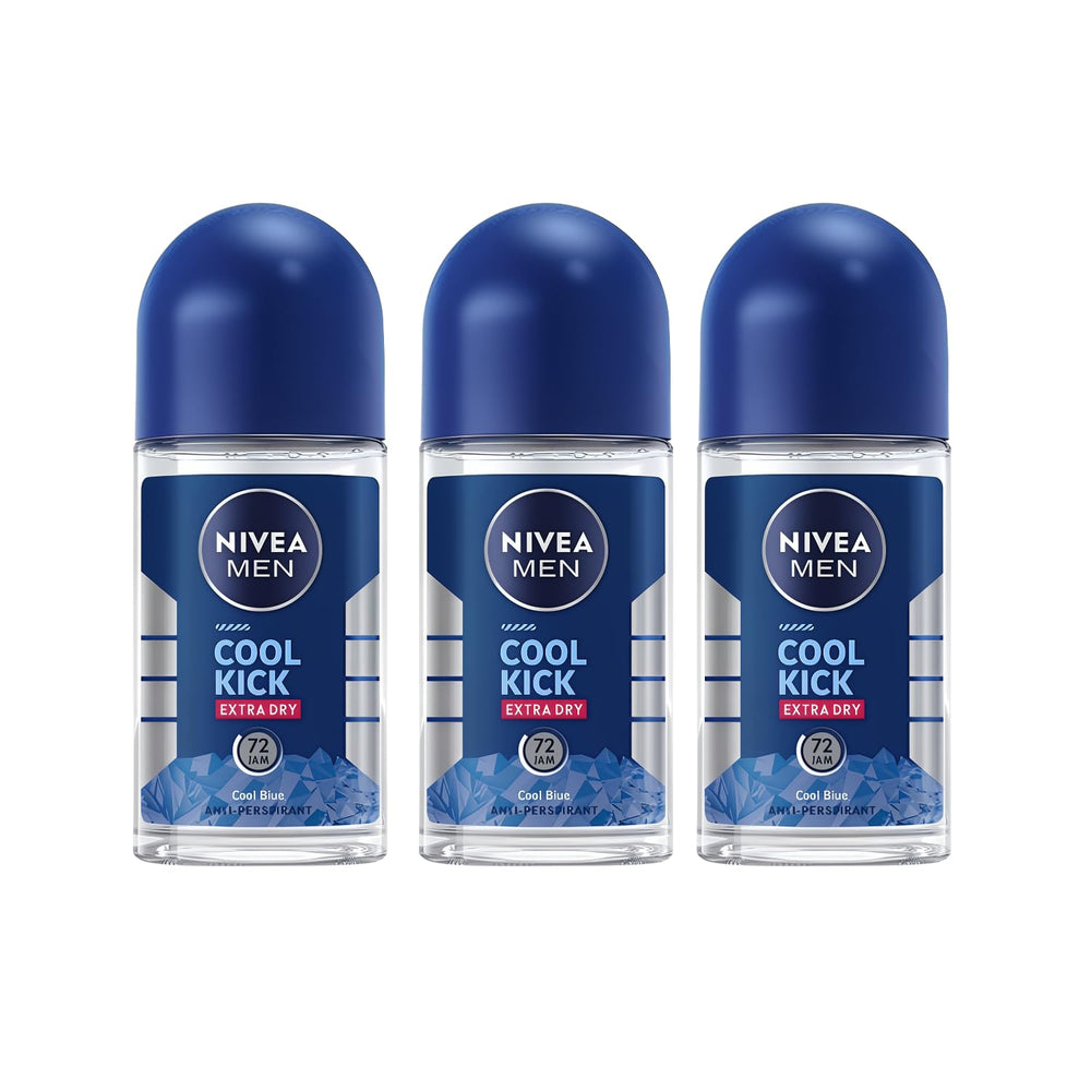NIVEA Men Cool Kick roll-on 50ml delivering long-lasting freshness and quick-dry protection.