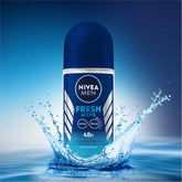 Nivea Men Fresh Active roll-on bottle pour signaling long-lasting freshness