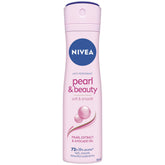 NIVEA Pearl Beauty Spray bottle close-up showing pearl extracts and 48h freshness.