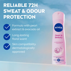 NIVEA Pearl Beauty Spray packaging on shelf highlighting alcohol free formula.