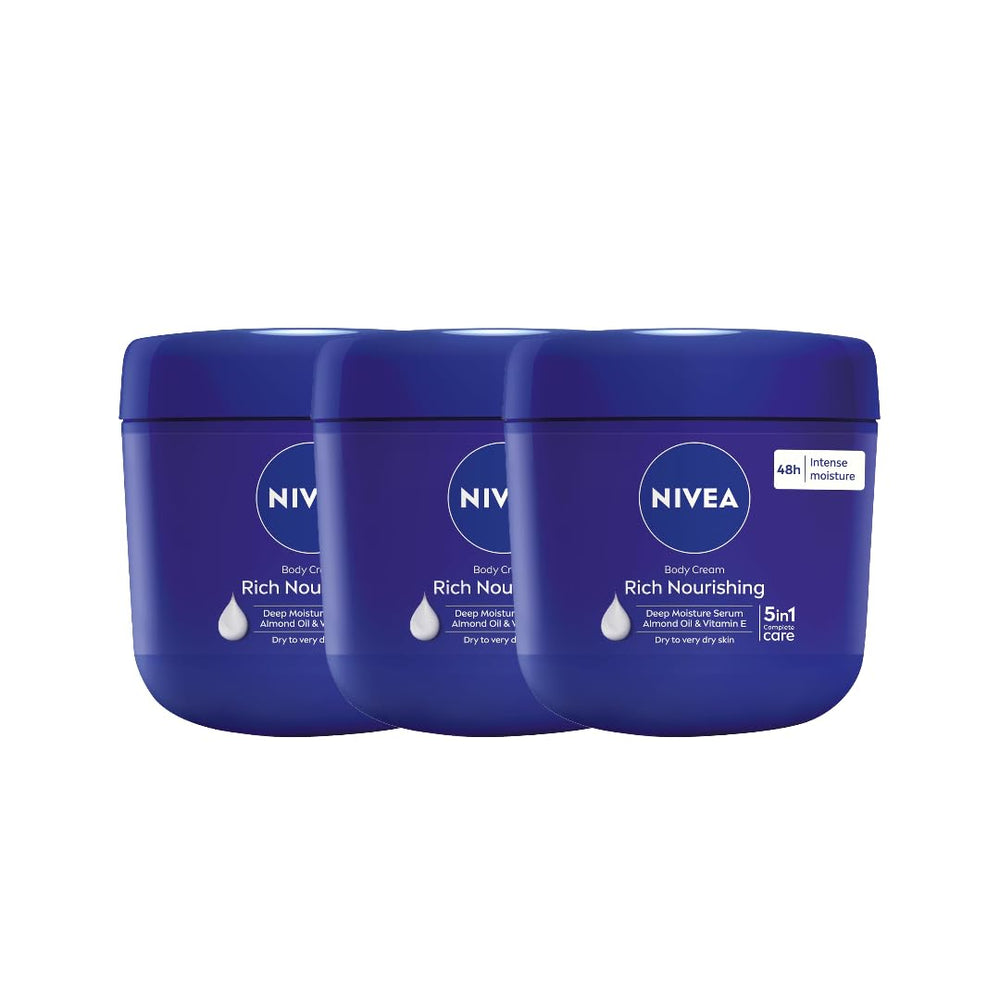NIVEA Rich Nourishing Cream with almond oil, 400ml jar packaging for long-lasting hydration