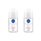 NIVEA roll-on bottle close-up highlighting brightening formula for smoother underarms.