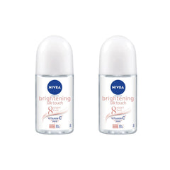 NIVEA roll-on bottle close-up highlighting brightening formula for smoother underarms.