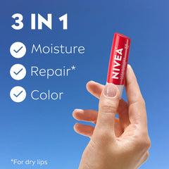 NIVEA Strawberry Lip Care applied on lips with subtle shine