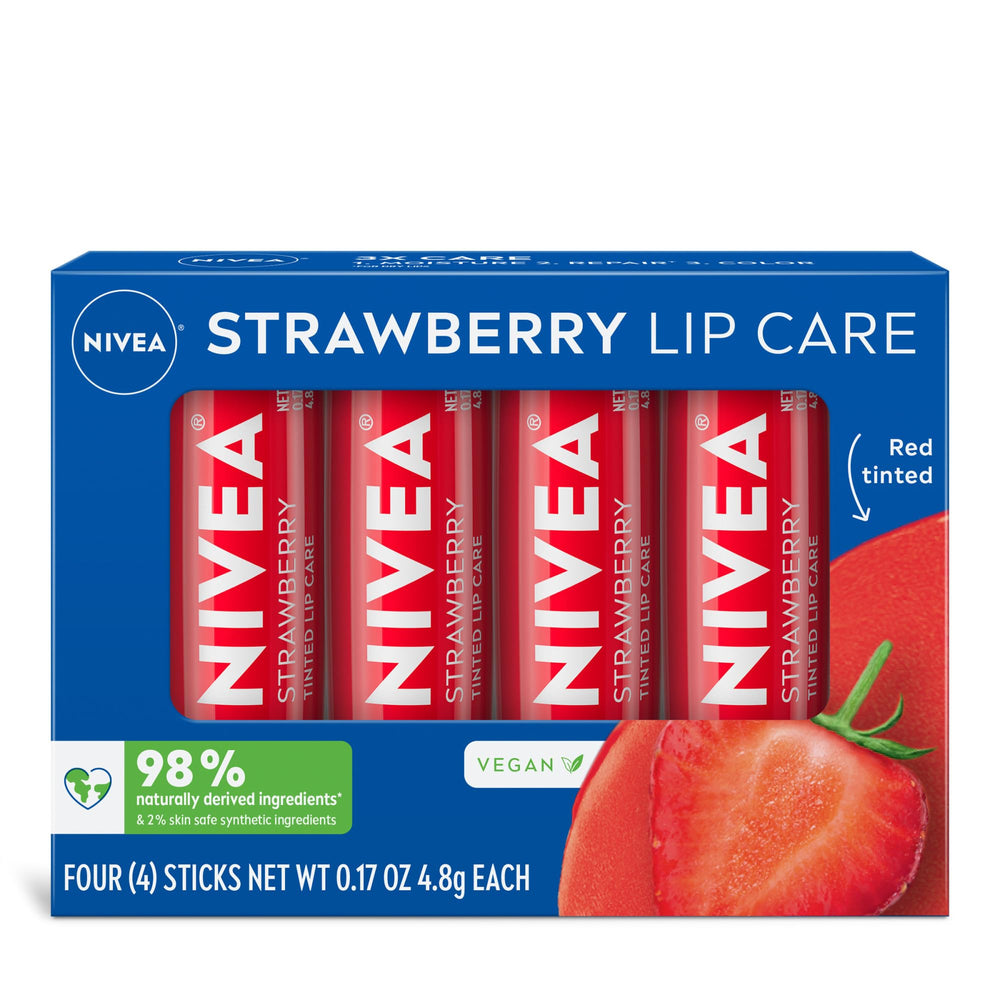 NIVEA Strawberry Lip Care packaging closeup for on-the-go hydration