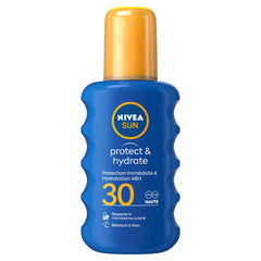 NIVEA Sun Protect & Hydrate SPF30 spray bottle ready for outdoor use.