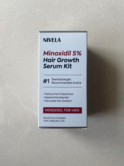NIVELA 5% Minoxidil serum bottle for hair and beard growth, supporting daily care routine.