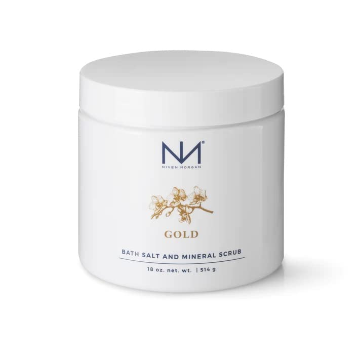 Niven Morgan Gold Bath Salt and Mineral Scrub 18oz for a relaxing soak and skin hydration.