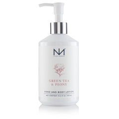 Niven Morgan Green Tea and Peony lotion bottle delivering hydrating nourishment for hands and body