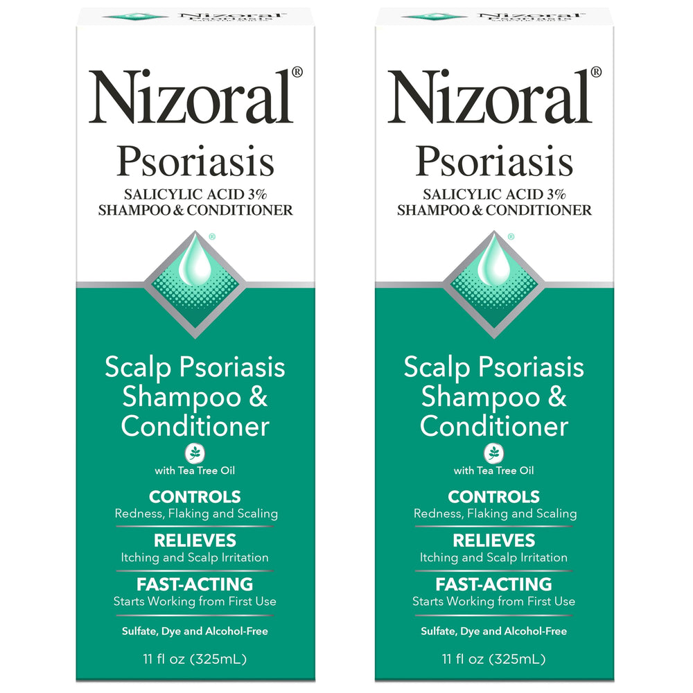 Nizoral psoriasis shampoo bottle with 2in1 formula for scalp relief