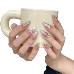 NLSJMP handmade press-on nails with butterfly glitter design for quick glam manicure.