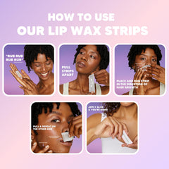 No Mo-Stache lip wax strip being applied to upper lip for instant smoothness.