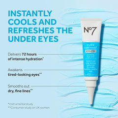 No7 HydraLuminous+ gel swirl on skin highlights hydration and smoothness.