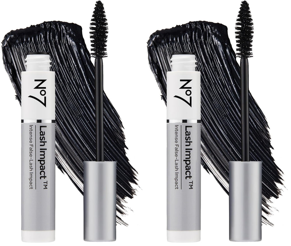 No7 Lash Impact Mascara pack-2 collection front view shows bold lashes with instant impact