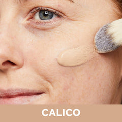 Swatch of No7 Lift & Luminate Calico on skin reveals a dewy, even finish