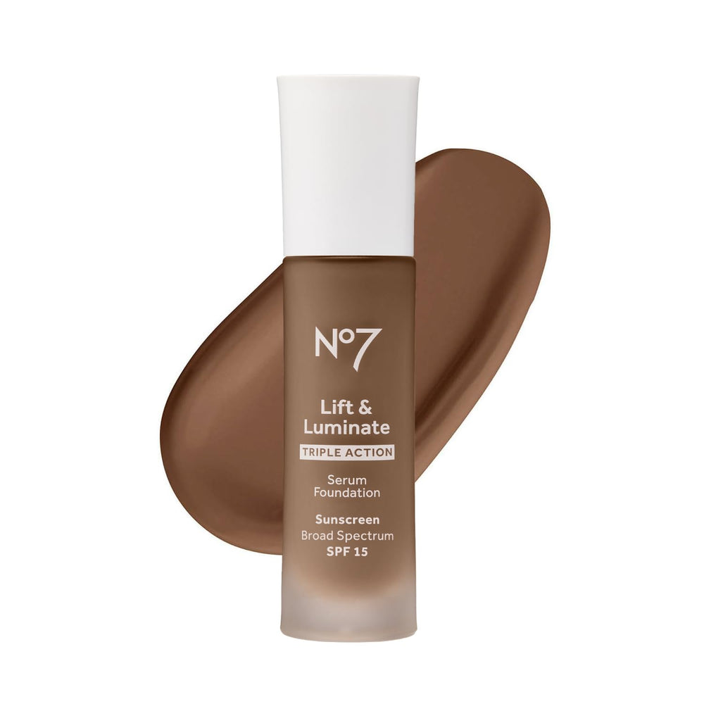 No7 Lift & Luminate Umber bottle for radiant, dewy base.