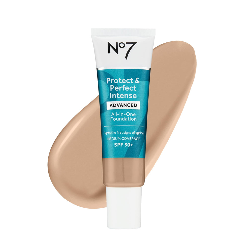 No7 Protect & Perfect foundation bottle close-up in Cool Ivory for an even base.