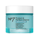 No7 Protect and Perfect night cream bottle close-up with fragrance-free hydration.