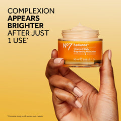 No7 Radiance+ Vitamin C Cream on hand demonstrates lightweight hydration
