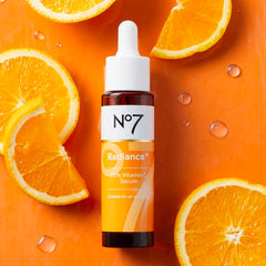 No7 Radiance+ gel-texture serum gliding over skin.