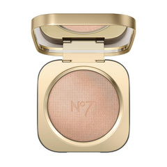 No7 Radiant Glow Powder Highlighter Pink Silk swatch on the cheekbone for a natural luminous glow.
