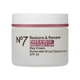 No7 Restore & Renew cream bottle front showing premium packaging and firming action