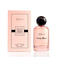 NOIR Peony Blush bottle back, sleek lines convey modern elegance and confidence