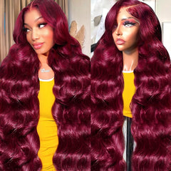 Nollipopco 30-inch burgundy lace front wig with body wave for dramatic length and natural movement