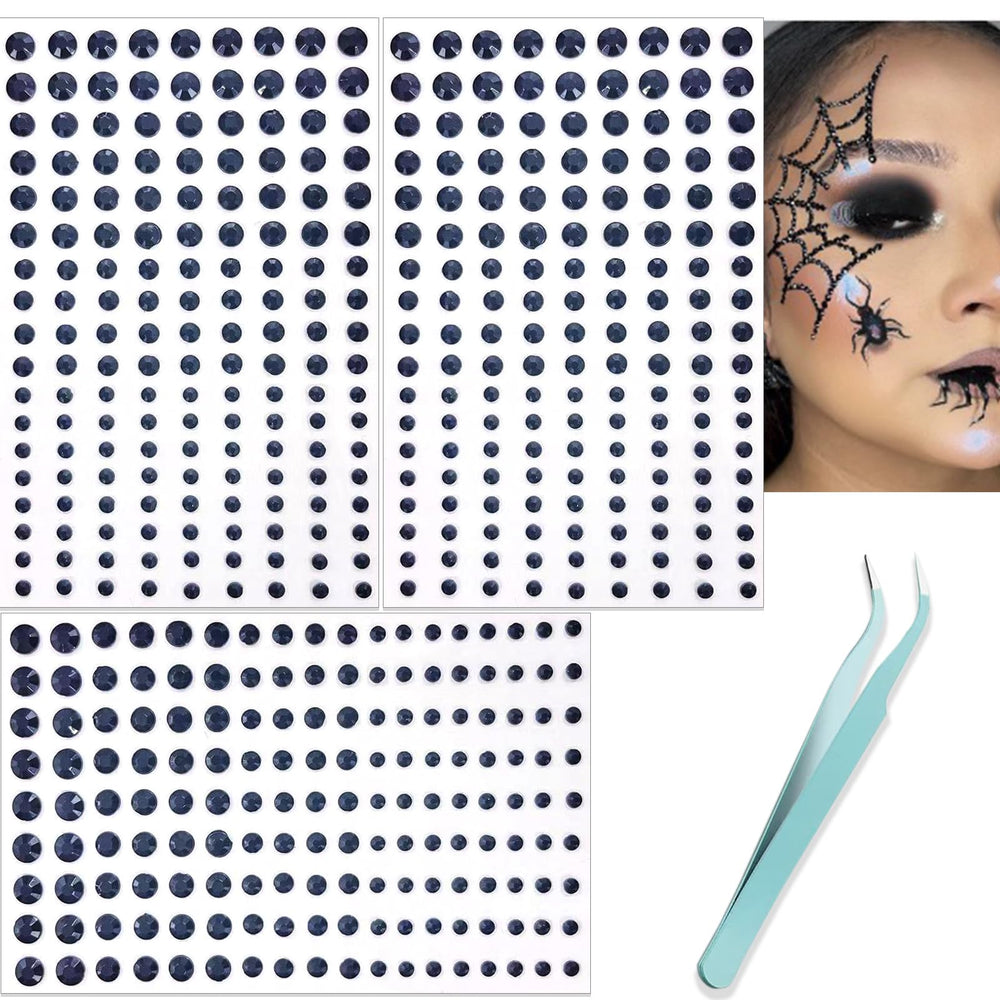 nooepc black face gems close-up showing 3-6mm sizes for eye makeup