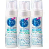 No-Rinse Foaming Body Wash bottle in a three-pack for home or travel use.