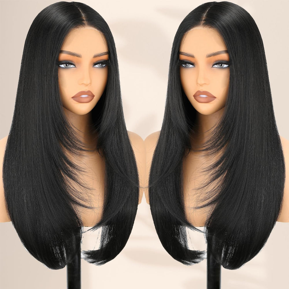 NOSTALGIA wear-and-go glueless wig with straight lace front, 24-inch length, easy daily wear.