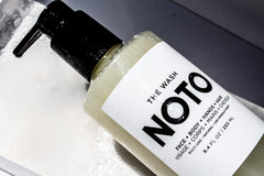 NOTO Botanics The Wash pump close-up, hydrating formula with natural oils for gentle cleansing