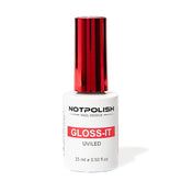 Notpolish Gloss-It Top Coat bottle close-up; conveys mirror-like shine for gel and acrylic nails