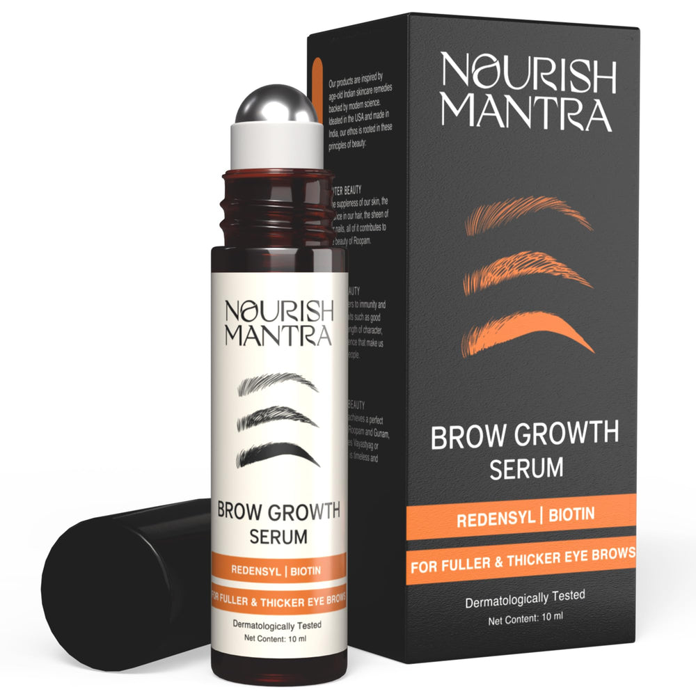 Nourish Mantra Eyebrow Growth Serum bottle for easy daily brow care