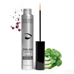 Nourish Mantra Eyelash Growth Serum with precision tip applied along the lash line for targeted absorption.