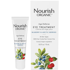 Nourish Organic Eye Treatment jar close-up showing creamy texture for delicate under-eye skin.