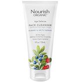 Nourish Organic Face Cleanser bottle with blueberry actives promotes bright, hydrated skin.