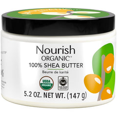 Nourish Organic Moisturizing Shea Butter jar ready for daily skincare.