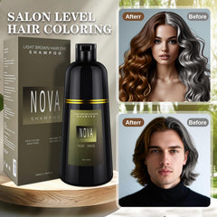 Nova Shampoo gloves-ready application shows simple, mess-free gray coverage.