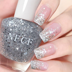NovaCharm silver glitter nail polish bottle with shimmering finish for luxe manicure