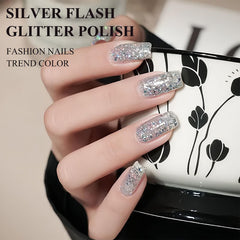 NovaCharm silver glitter nail polish dries quickly without UV lamp